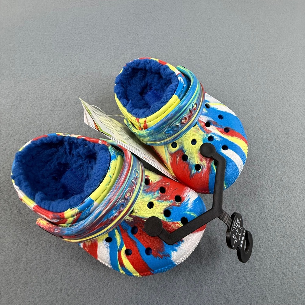 Crocs Classic Lined Marbled Clogs Toddler C6 Blue Red Yellow 207778-75V